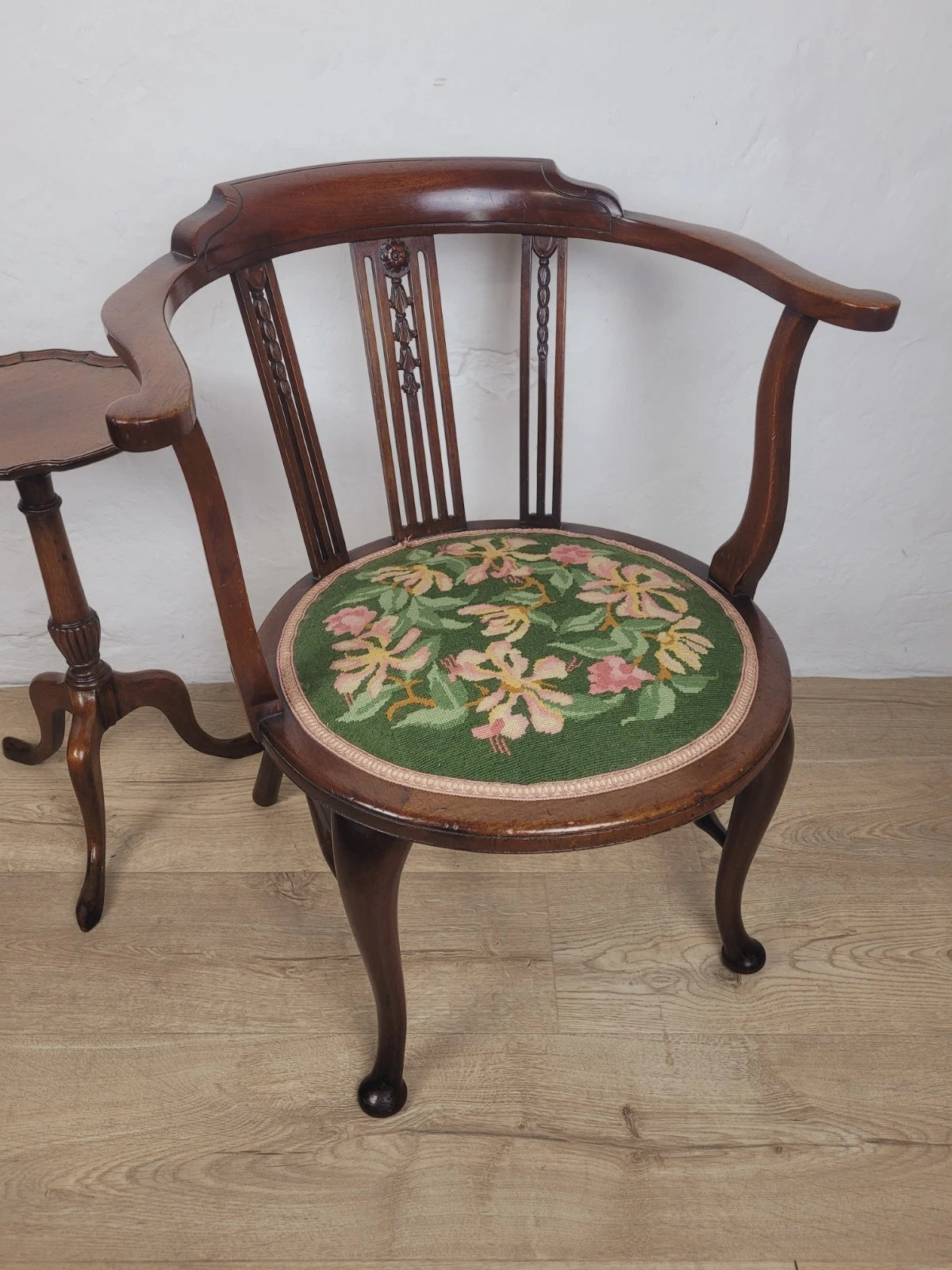 Vintage Tub Chair 1950's Mid Century English Floral Wool Seat Postage Available