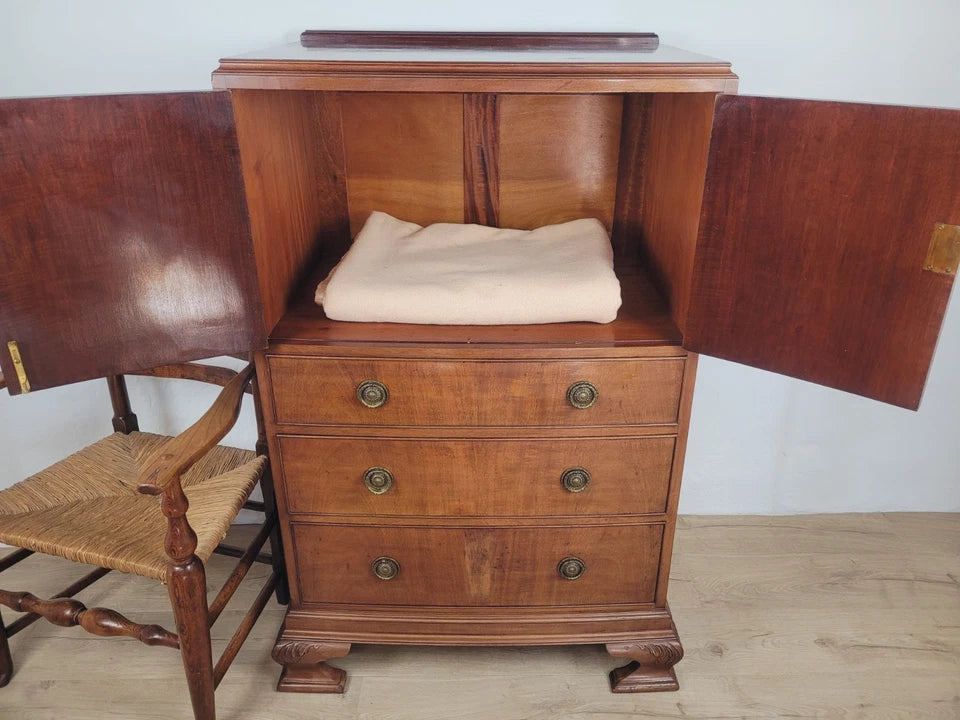 Vintage Walnut Dresser Cabinet Tallboy Linen Art Deco 1930s Delivery Available