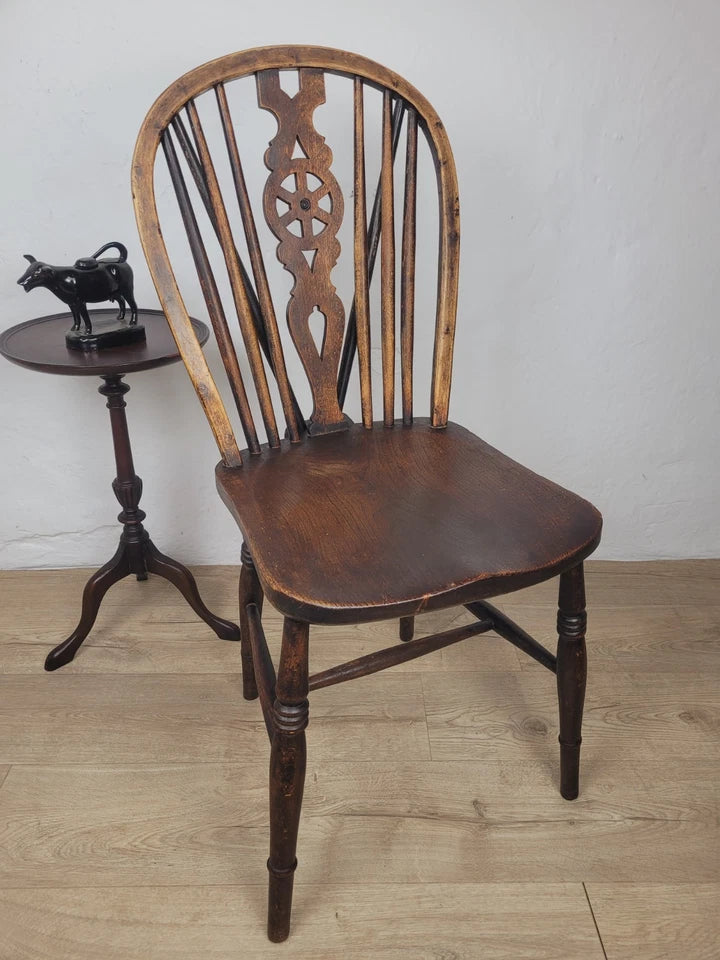 Kitchen Windsor Chair Victorian Country Wheel Back Elm Antique Postage Available
