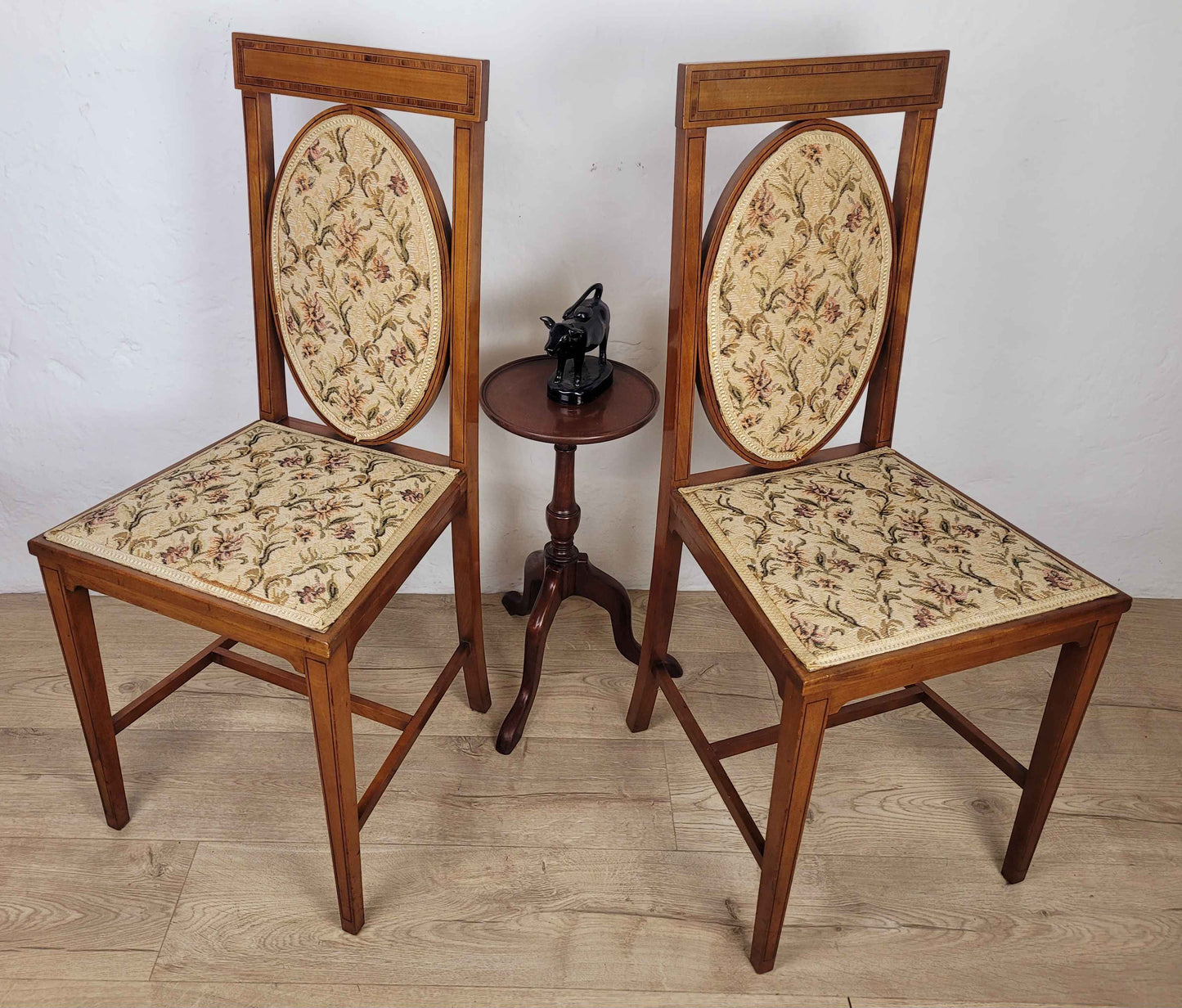 Edwardian Bedroom Chairs Oval Back Crossband Floral Upholstery Postage Available