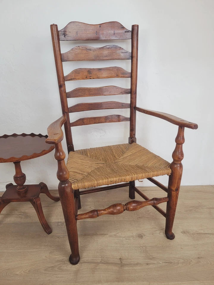 Ladderback Armchair Elm 19th Century Country Rush Seat Antique Postage Available