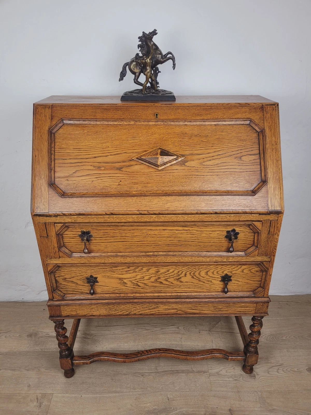 Oak Writing Bureau Desk Vintage 1950s Storage Country Rustic Delivery Available