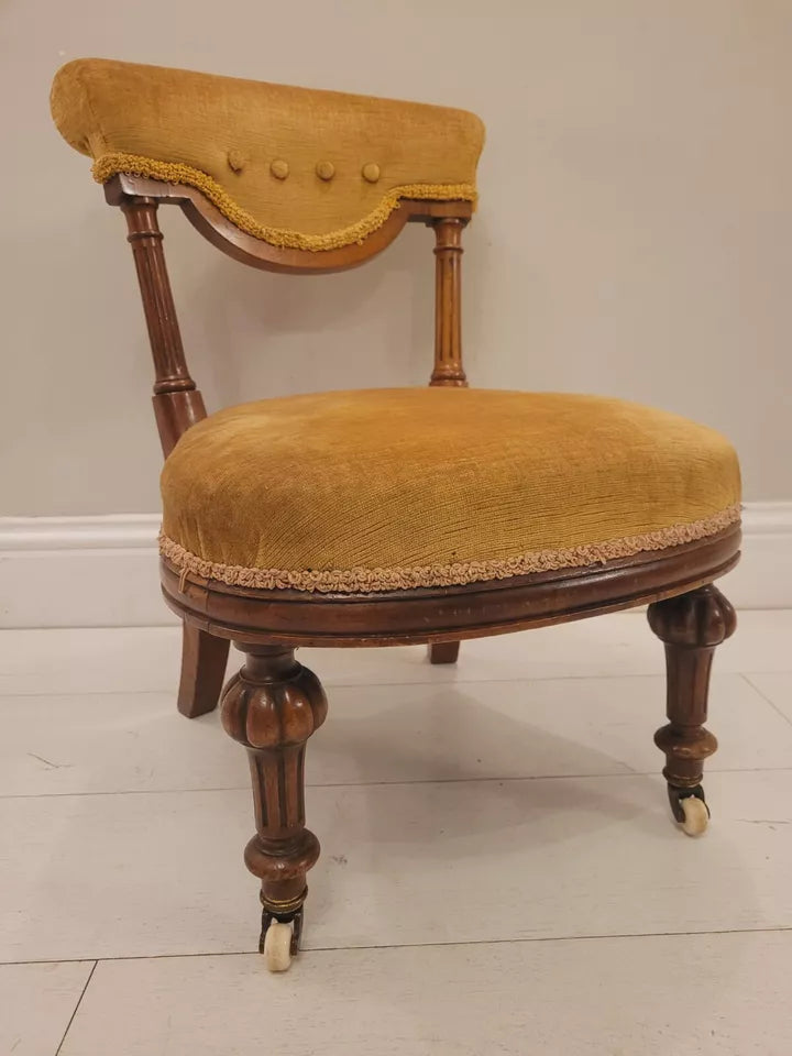 Victorian Nursing Chair Walnut Upholstered Castors 19thC Postage Available