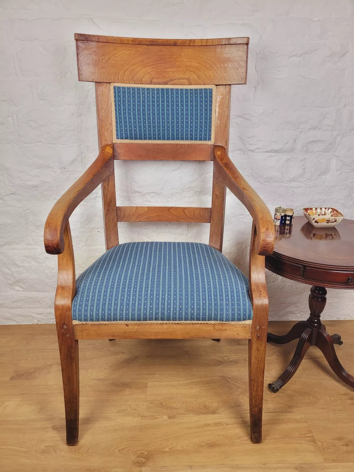 Vintage Fruitwood Armchair High Back Large Upholstered Blue Postage Available