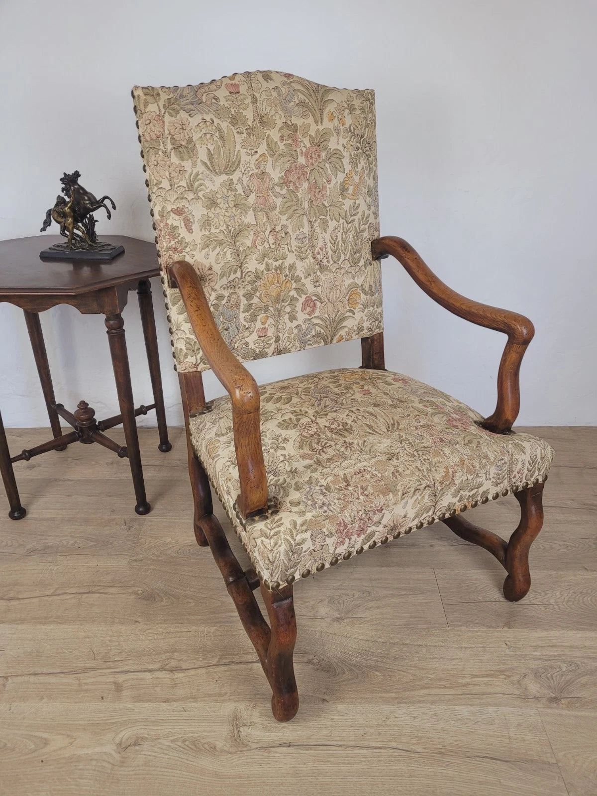 French Walnut Open Armchair 19th Century Upholstered Antique Delivery Available