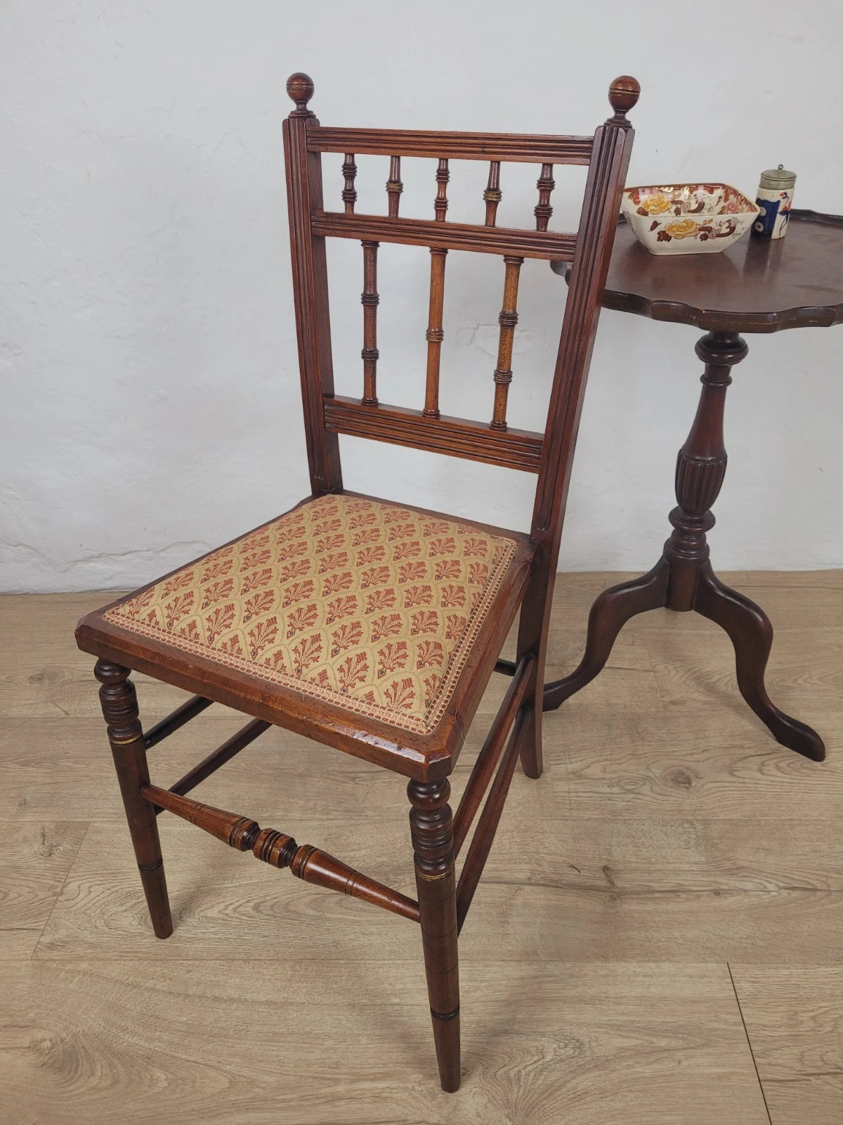 Edwardian Bedroom Chair Spindle Back Floral Upholstery Antique Postage Available