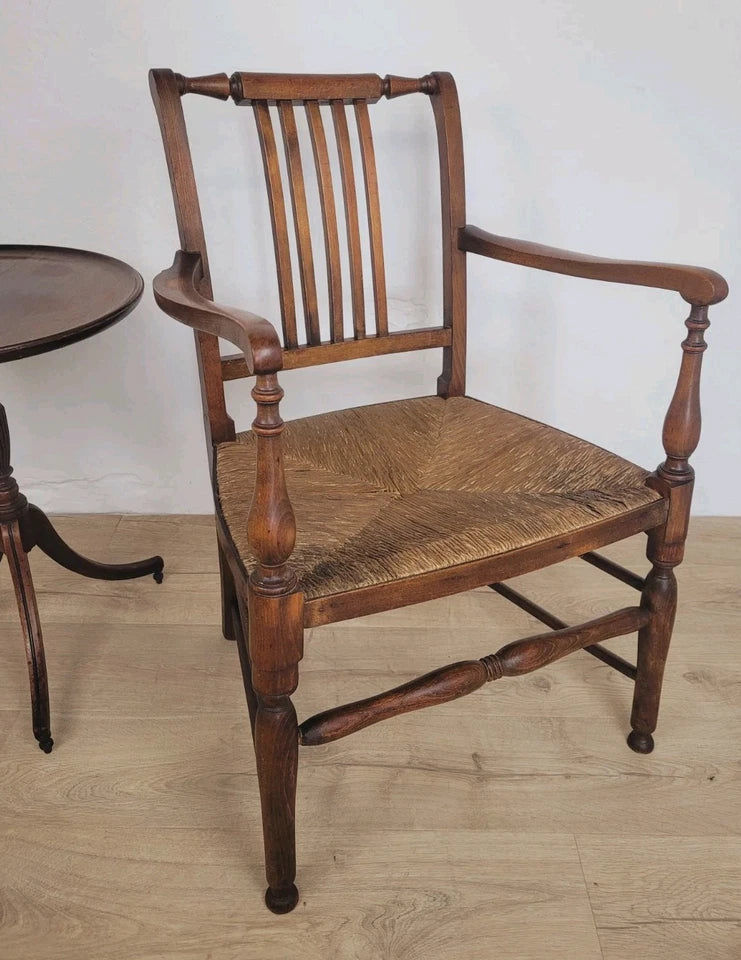 19th Century Armchair Ash & Elm Country Rush Seat Antique Postage Available