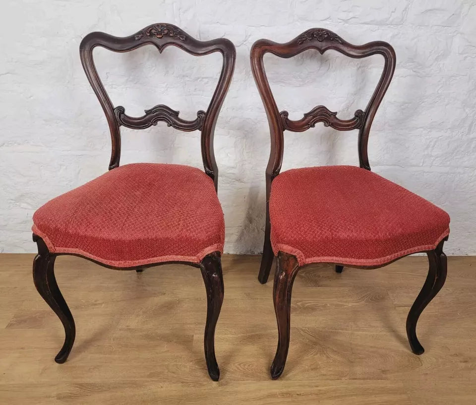 Victorian Salon Chairs Rosewood Floral Carved Cabriole Legs Postage Available