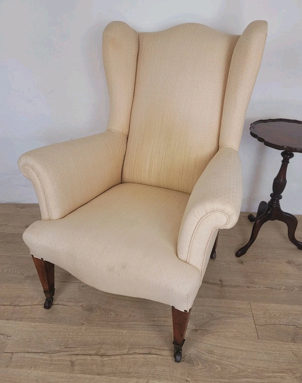 Winged Armchair George III Style Apricot Upholstery Castors Delivery Available