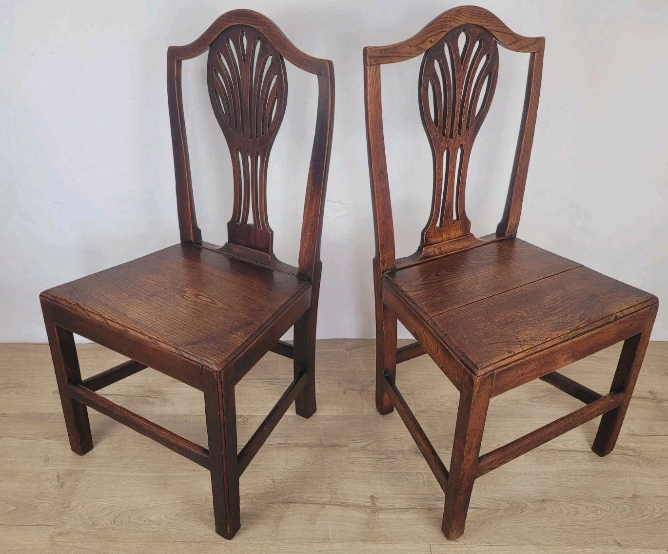 Country Kitchen Chairs Pair Pierced Back Elm 19thC Antique Postage Available