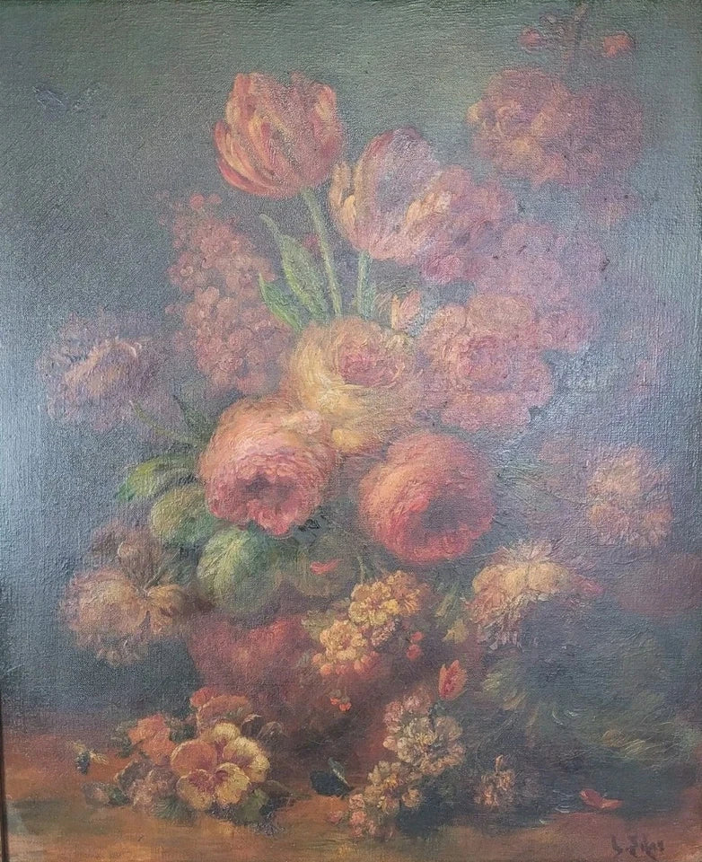 Louis Silas Oil Painting 1890 Still Life Bouquet Of Flowers Postage Available