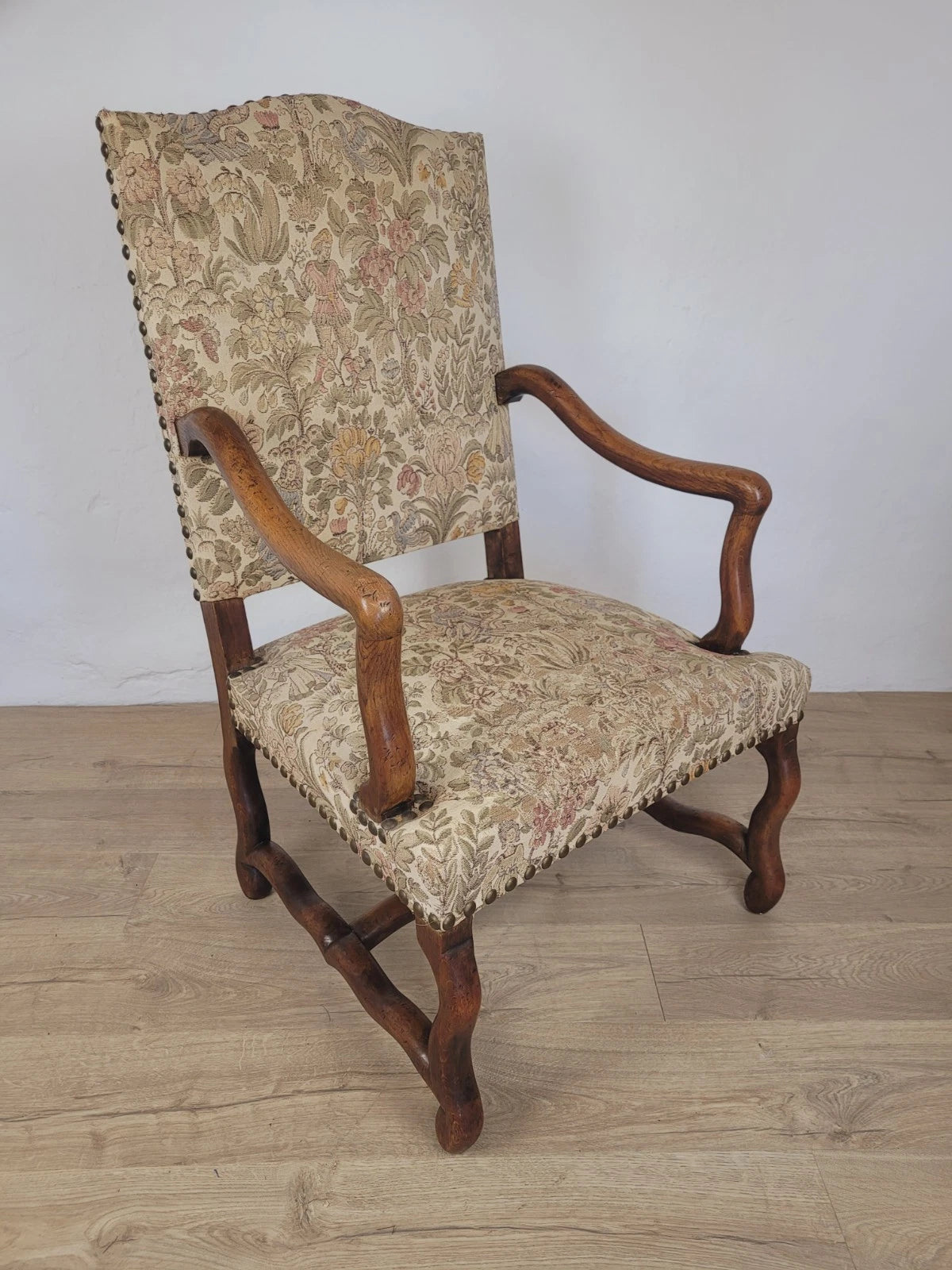 French Walnut Open Armchair 19th Century Upholstered Antique Delivery Available