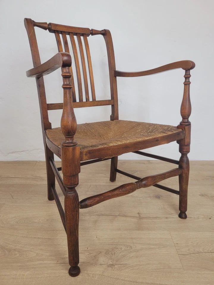 19th Century Armchair Ash & Elm Country Rush Seat Antique Postage Available