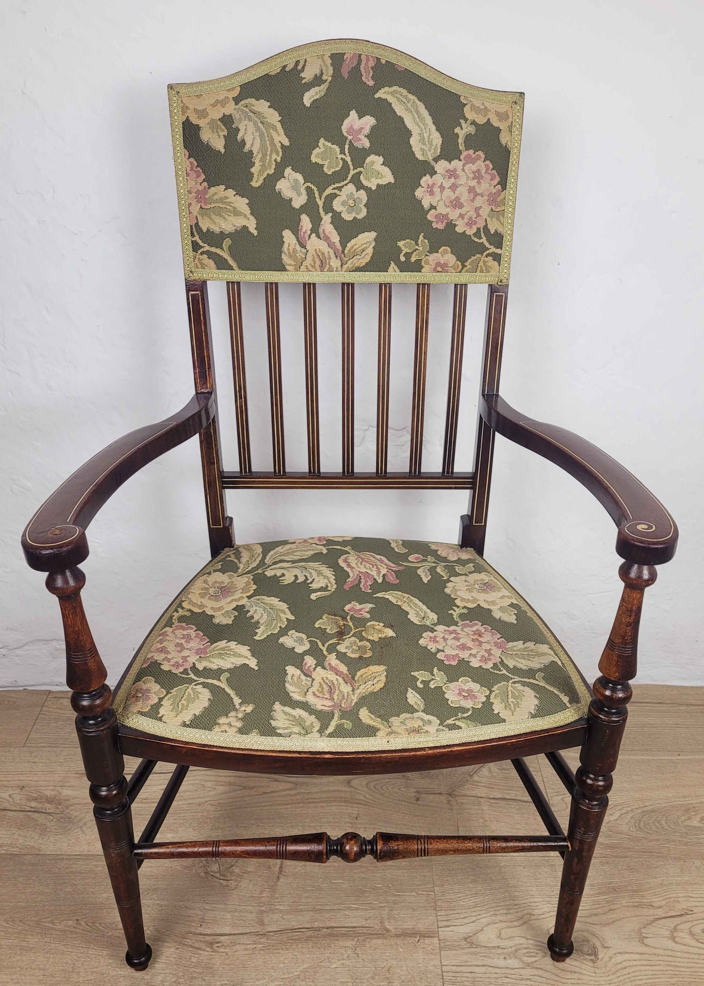 Edwardian Armchair Inlaid Floral Upholstery English 1900s Postage Available