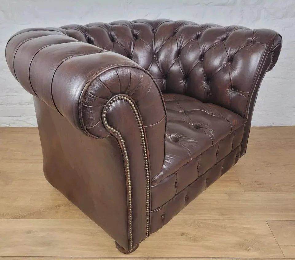 Chesterfield Club Armchair Button Back Brown Leather Delivery Available