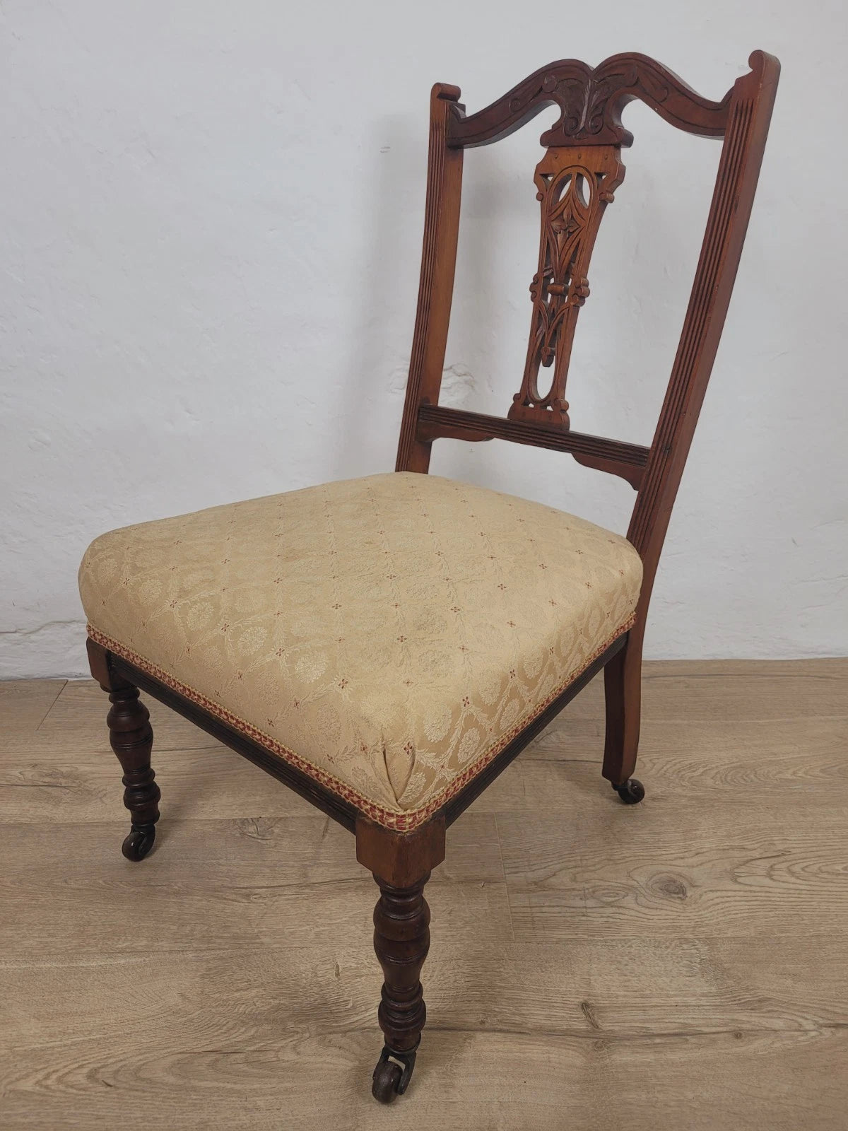 Edwardian Nursing Chair Carved Castors Upholstery Floral Postage Available