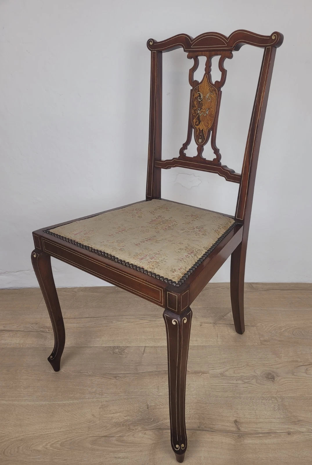 Edwardian Bedroom Chair Inlaid Floral Upholstery Cabriole Legs Postage Available