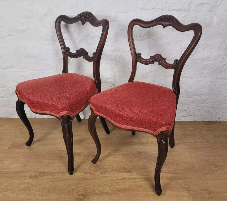 Victorian Salon Chairs Rosewood Floral Carved Cabriole Legs Postage Available