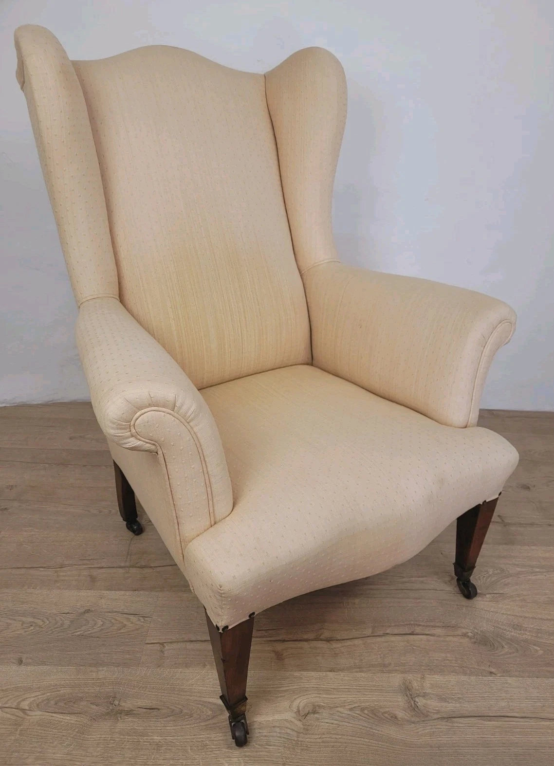 Winged Armchair George III Style Apricot Upholstery Castors Delivery Available