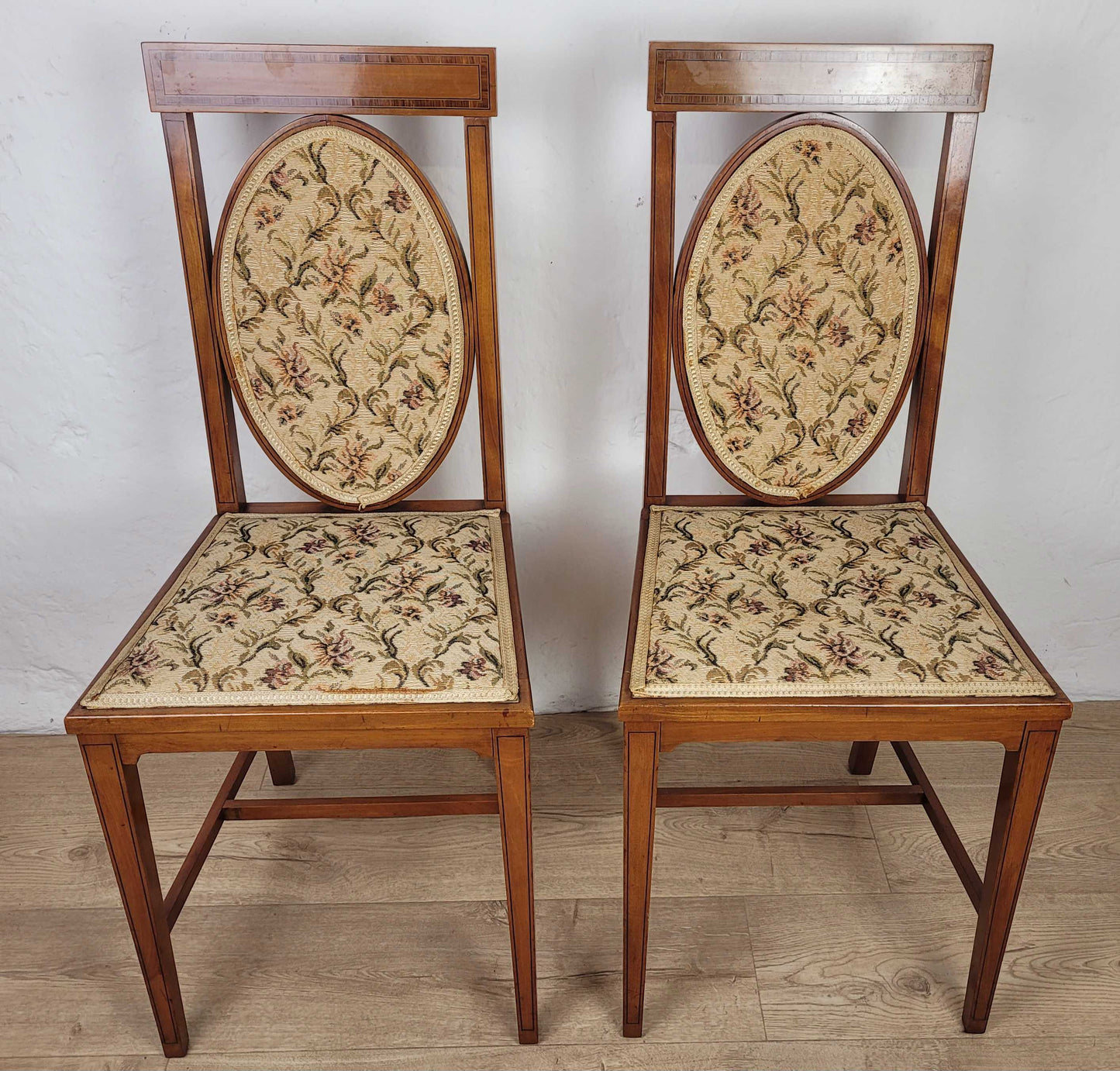 Edwardian Bedroom Chairs Oval Back Crossband Floral Upholstery Postage Available