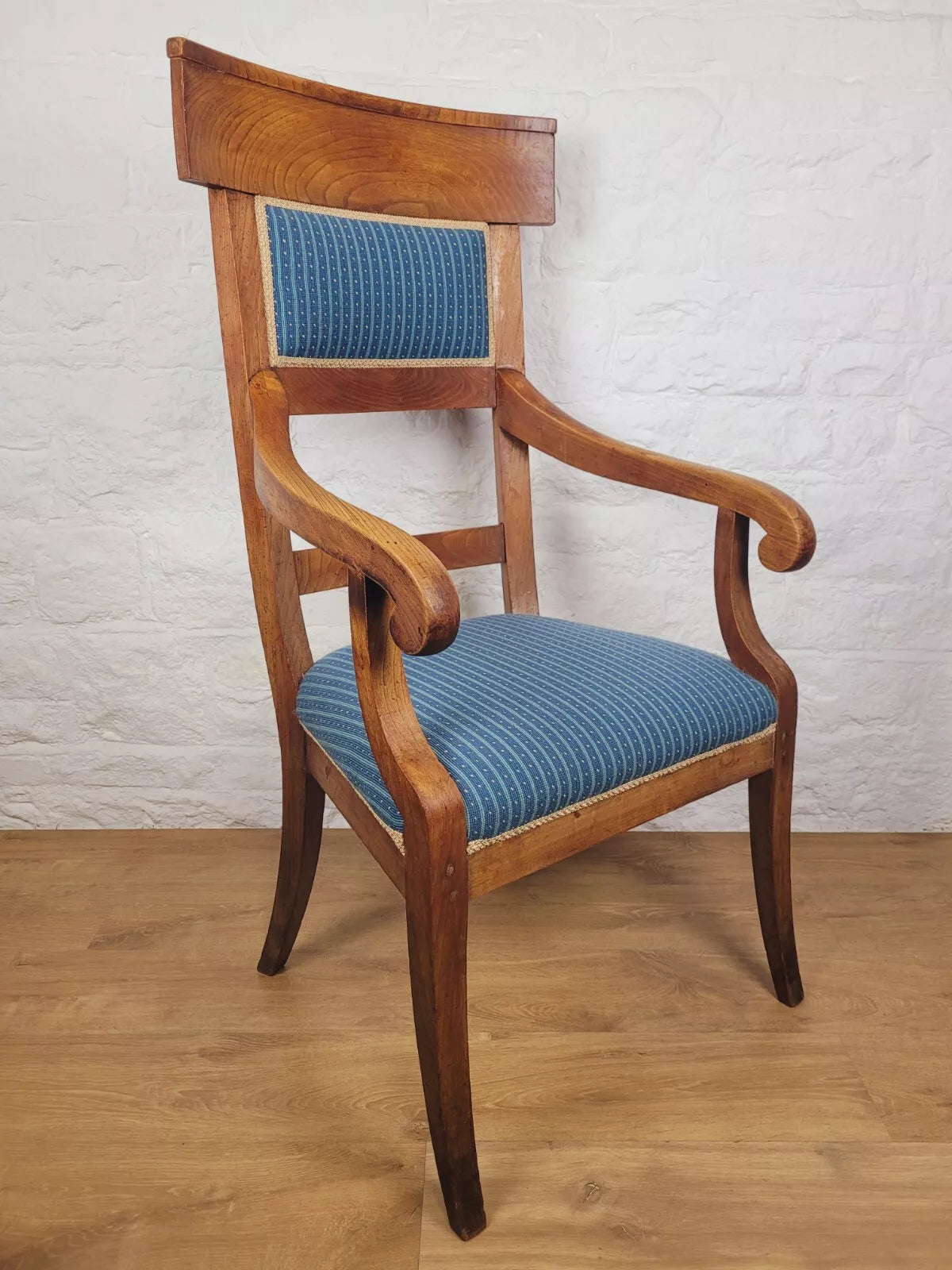 Vintage Fruitwood Armchair High Back Large Upholstered Blue Postage Available