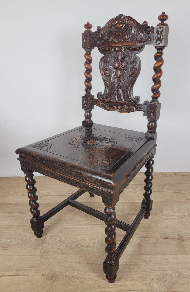 Victorian Side Chair Carved Barley Twist 17thC Styled Antique Postage Available