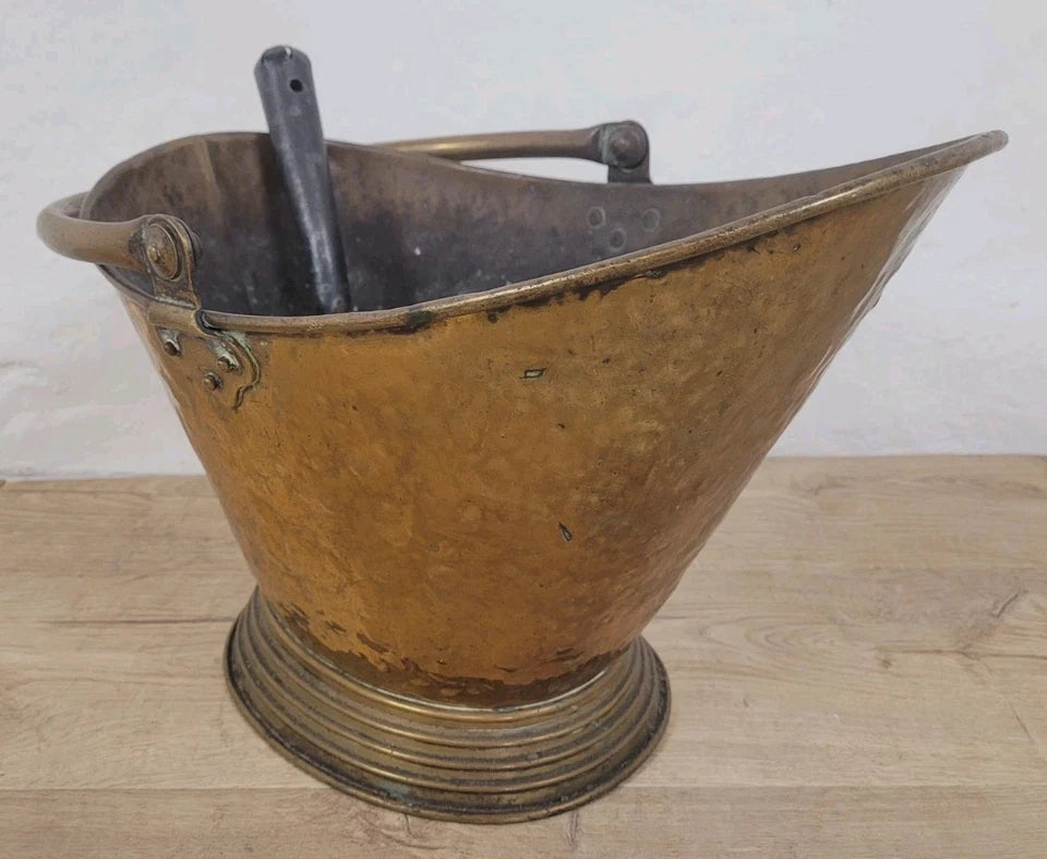 Victorian Brass Coal Scuttle Bucket Shovel 19thC Antique Postage Available