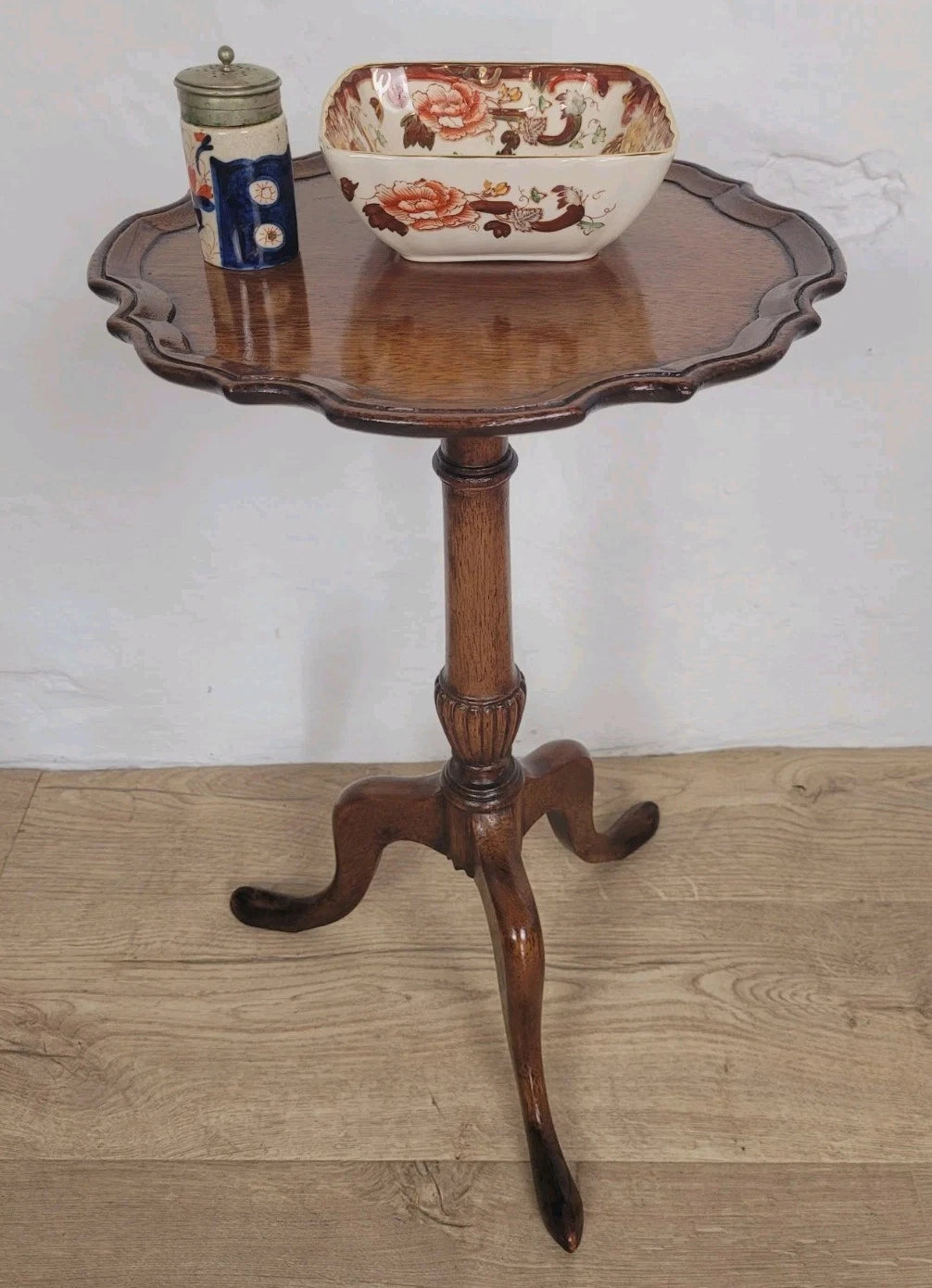 Tripod Wine Table English Scalloped Edge Antique Style 1960s Postage Available