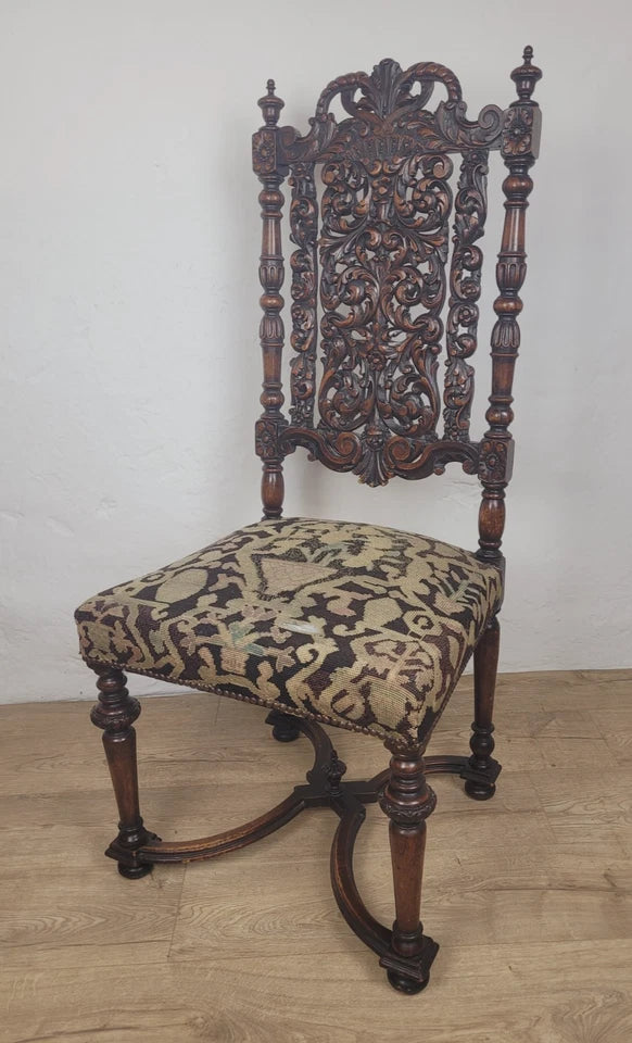Walnut Hall Chair Carved High Back 17thC Style Vintage Delivery Available