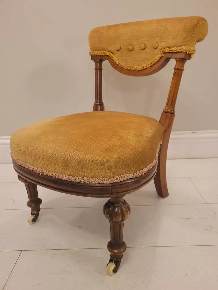 Victorian Nursing Chair Walnut Upholstered Castors 19thC Postage Available