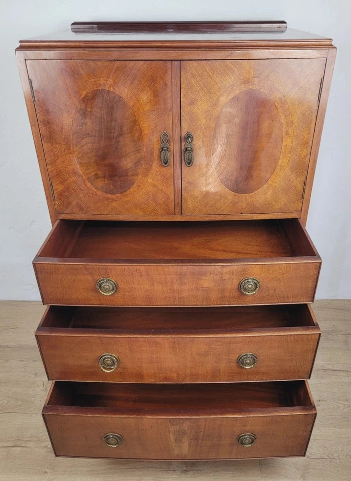 Vintage Walnut Dresser Cabinet Tallboy Linen Art Deco 1930s Delivery Available