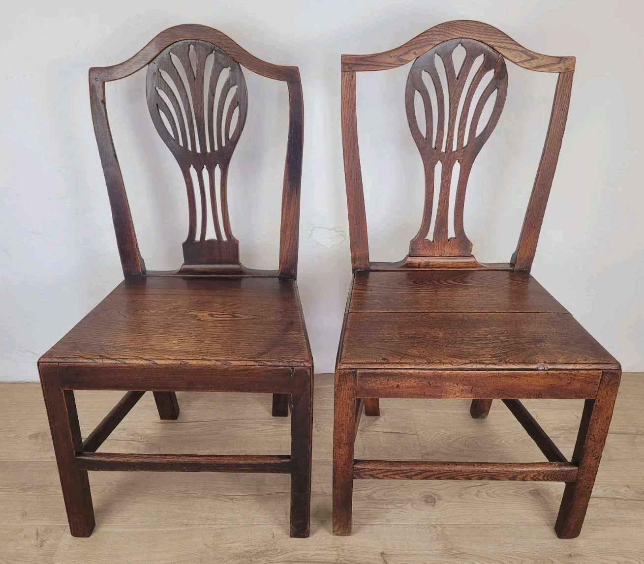 Country Kitchen Chairs Pair Pierced Back Elm 19thC Antique Postage Available