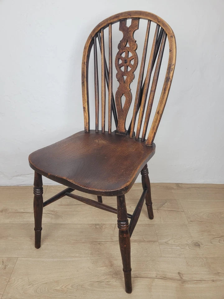 Kitchen Windsor Chair Victorian Country Wheel Back Elm Antique Postage Available