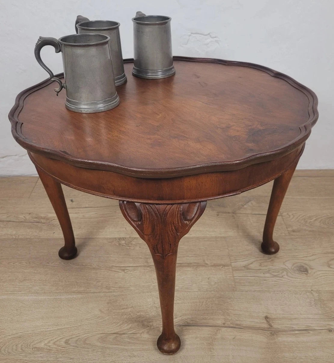 Walnut Coffee Side Table Circular Scalloped Cabriole Carved Postage Available