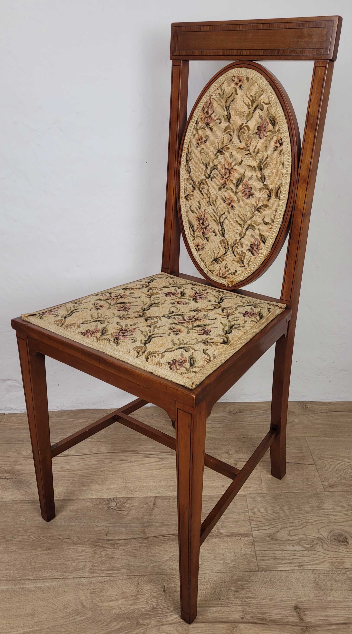 Edwardian Bedroom Chairs Oval Back Crossband Floral Upholstery Postage Available