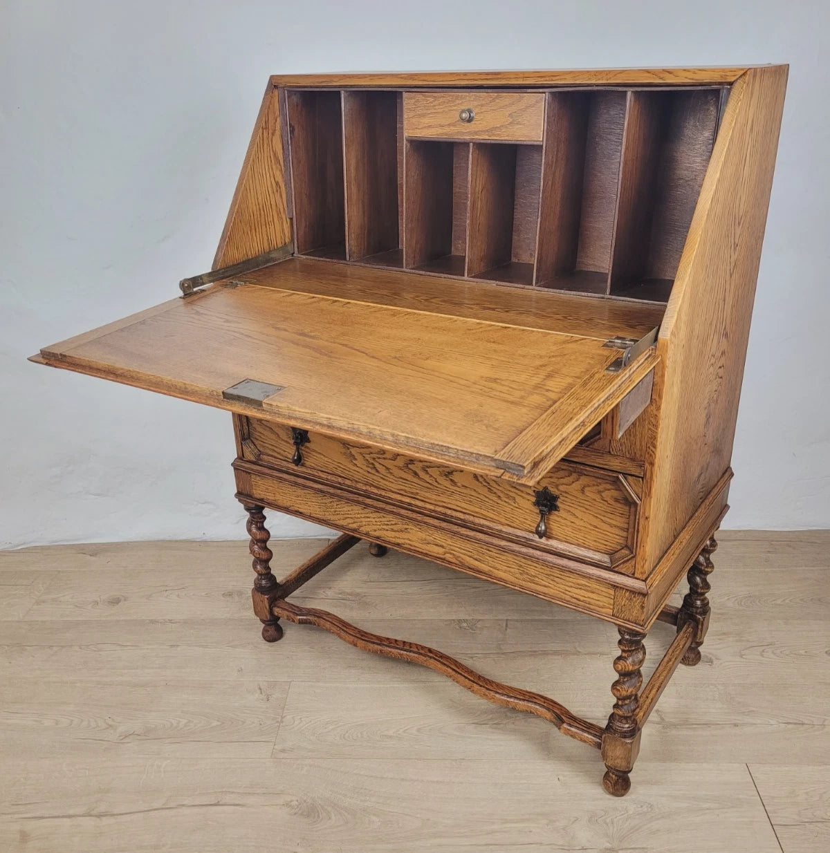Oak Writing Bureau Desk Vintage 1950s Storage Country Rustic Delivery Available