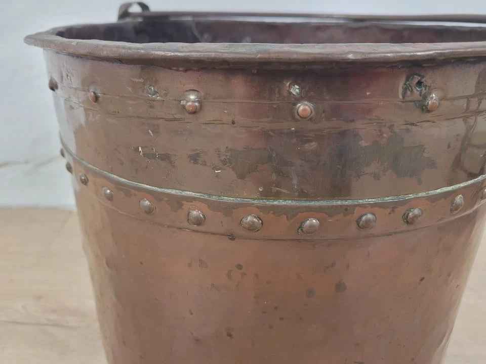 Victorian Coal Bucket Bin Large Copper Handle Rivets Antique Postage Available