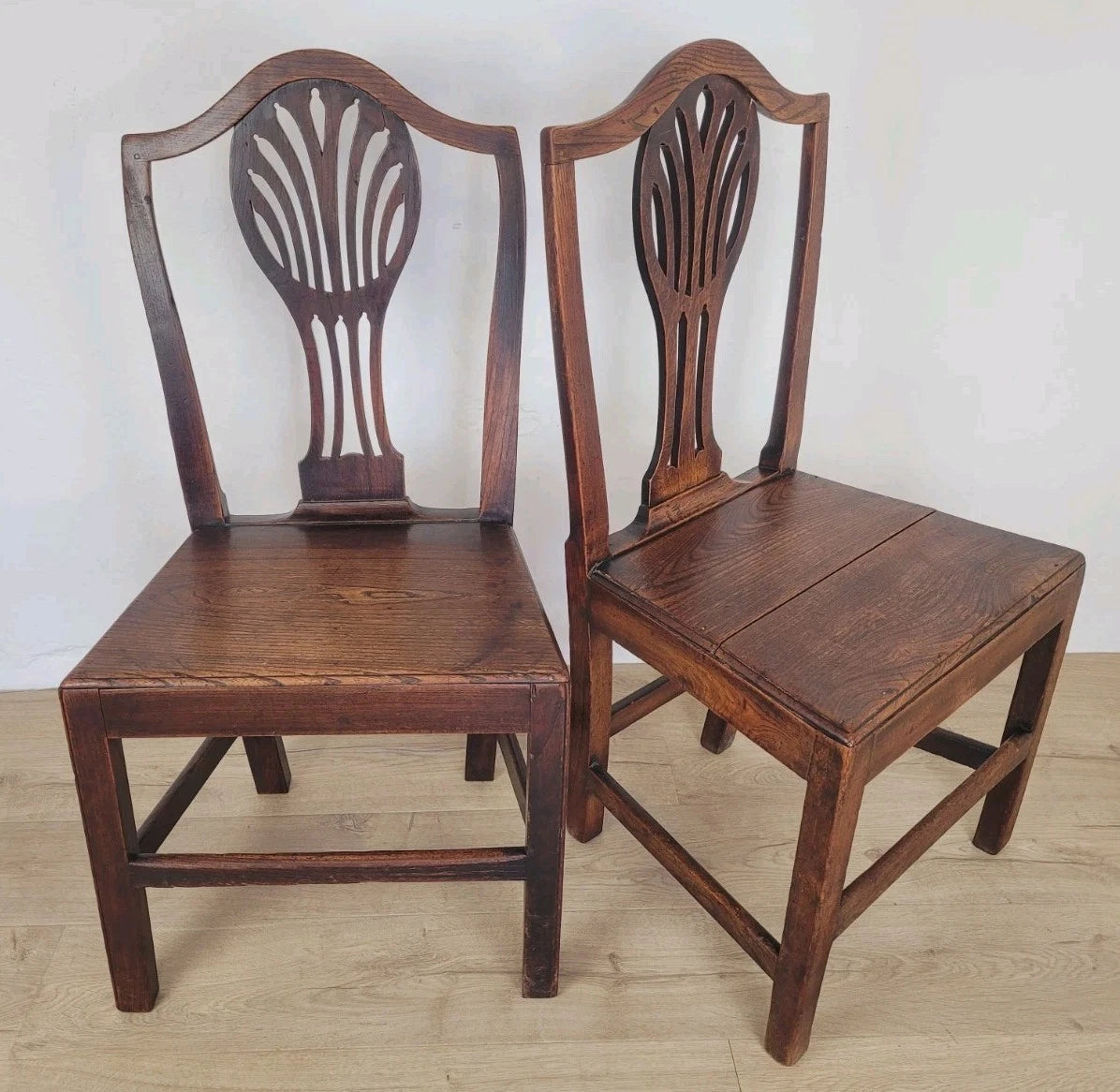 Country Kitchen Chairs Pair Pierced Back Elm 19thC Antique Postage Available