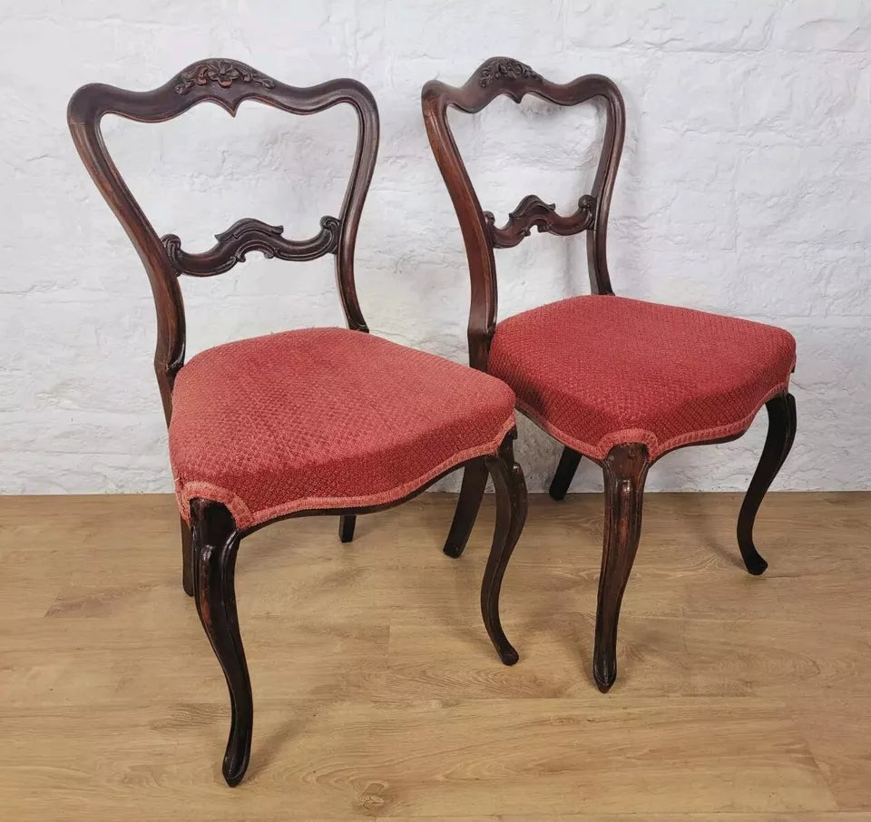 Victorian Salon Chairs Rosewood Floral Carved Cabriole Legs Postage Available