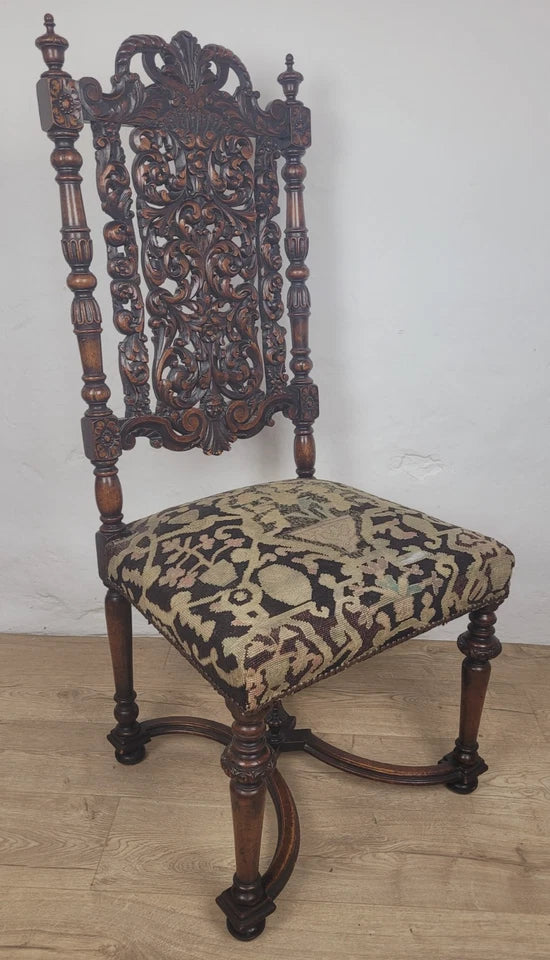 Walnut Hall Chair Carved High Back 17thC Style Vintage Delivery Available