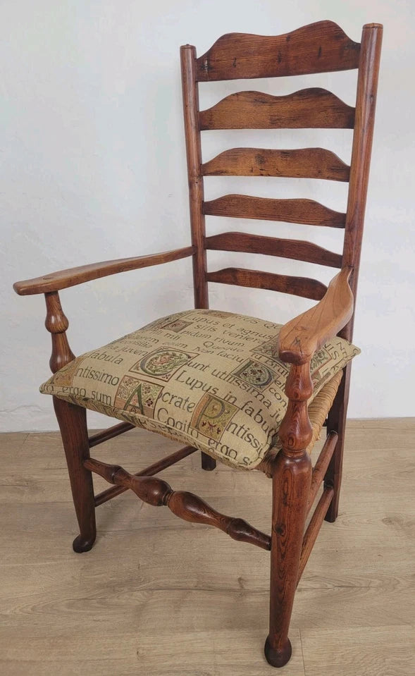 Ladderback Armchair Elm 19th Century Country Rush Seat Antique Postage Available
