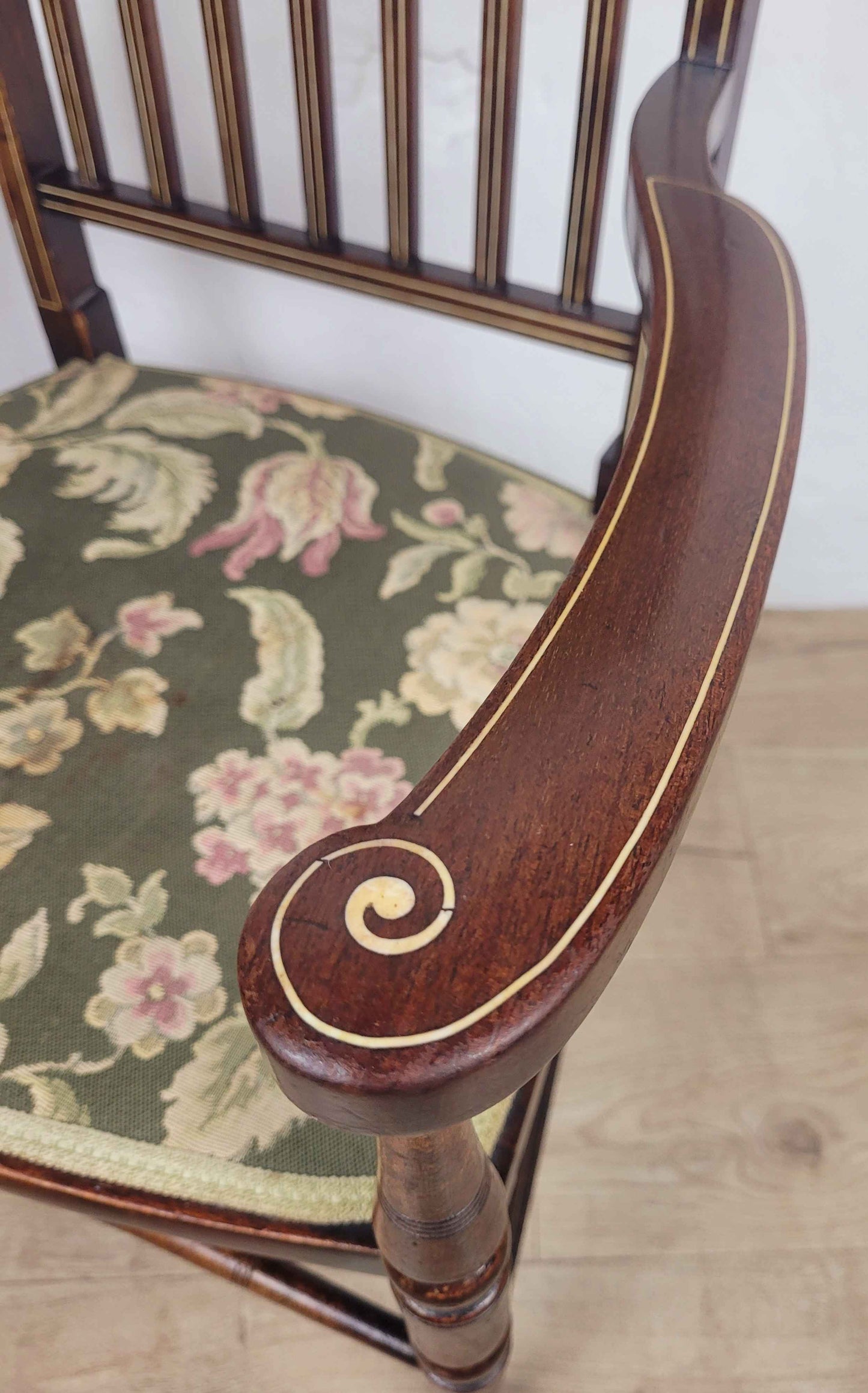 Edwardian Armchair Inlaid Floral Upholstery English 1900s Postage Available