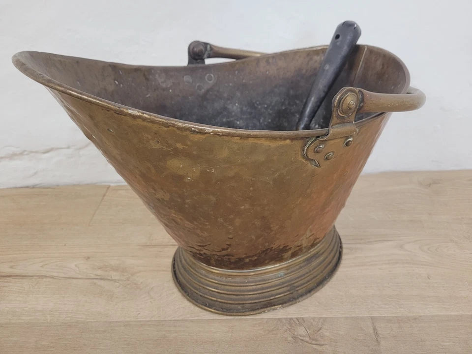 Victorian Brass Coal Scuttle Bucket Shovel 19thC Antique Postage Available
