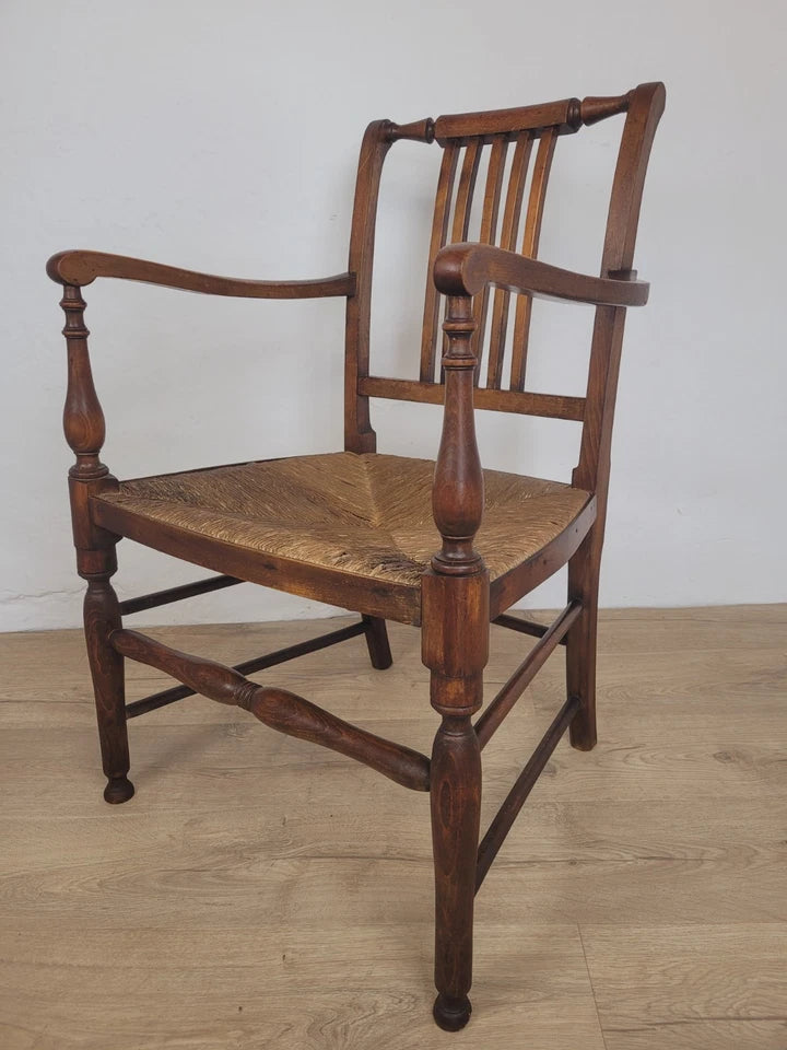 19th Century Armchair Ash & Elm Country Rush Seat Antique Postage Available