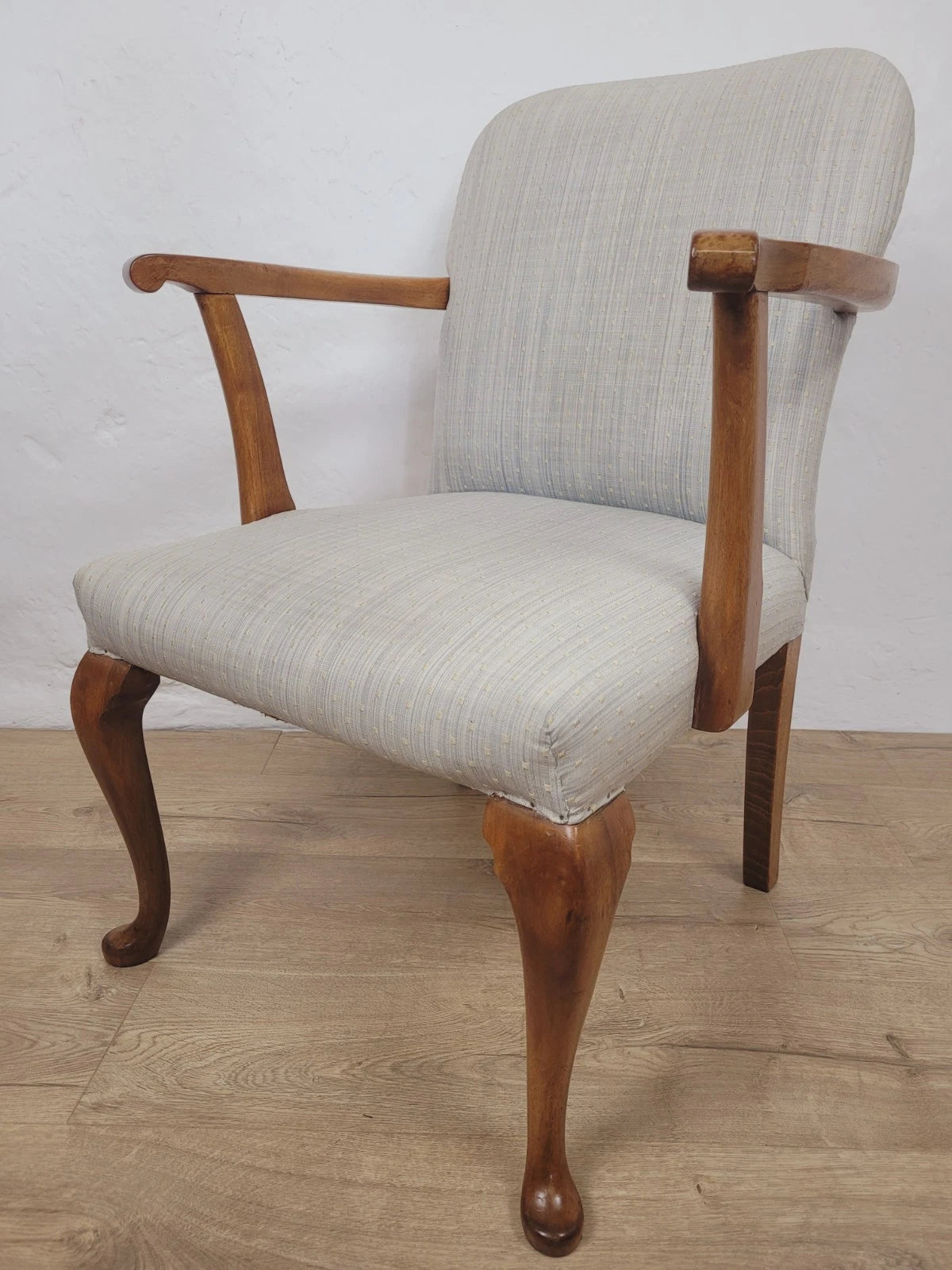 Walnut Armchair Vintage 1940s Duck Egg Blue Cabriole Legs Postage Available