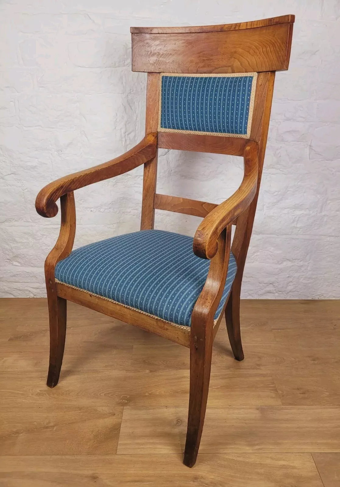 Vintage Fruitwood Armchair High Back Large Upholstered Blue Postage Available