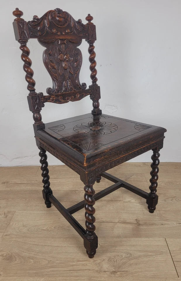 Victorian Side Chair Carved Barley Twist 17thC Styled Antique Postage Available