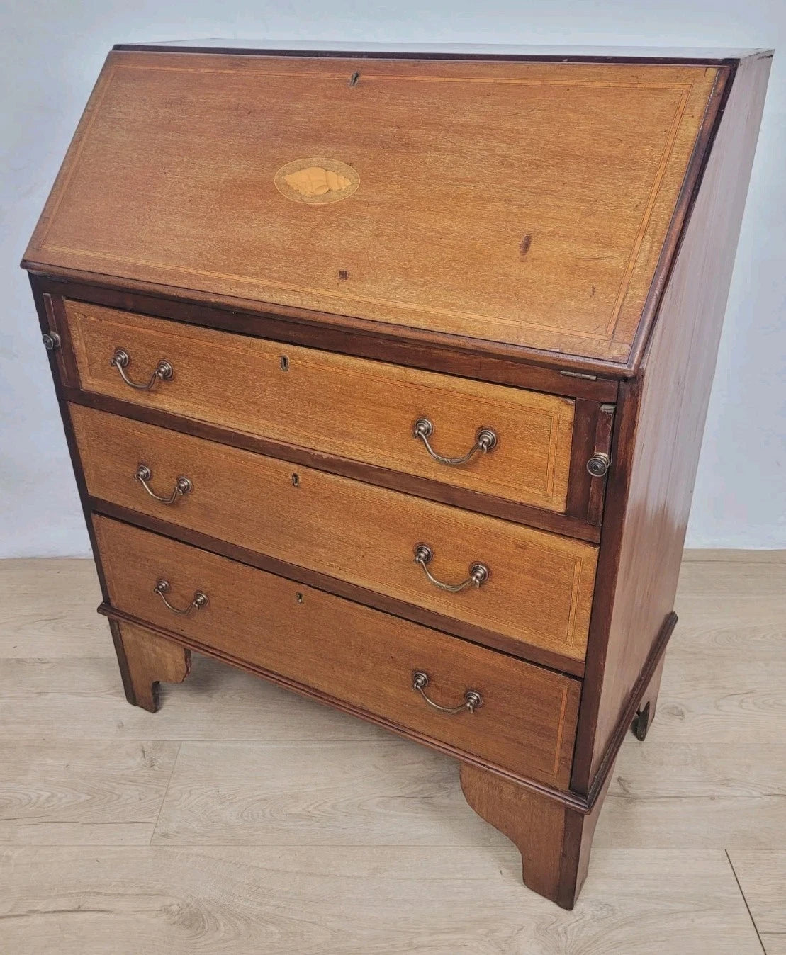 Edwardian Writing Bureau Desk Key & Lock Inlaid Antique 1910 Delivery Available