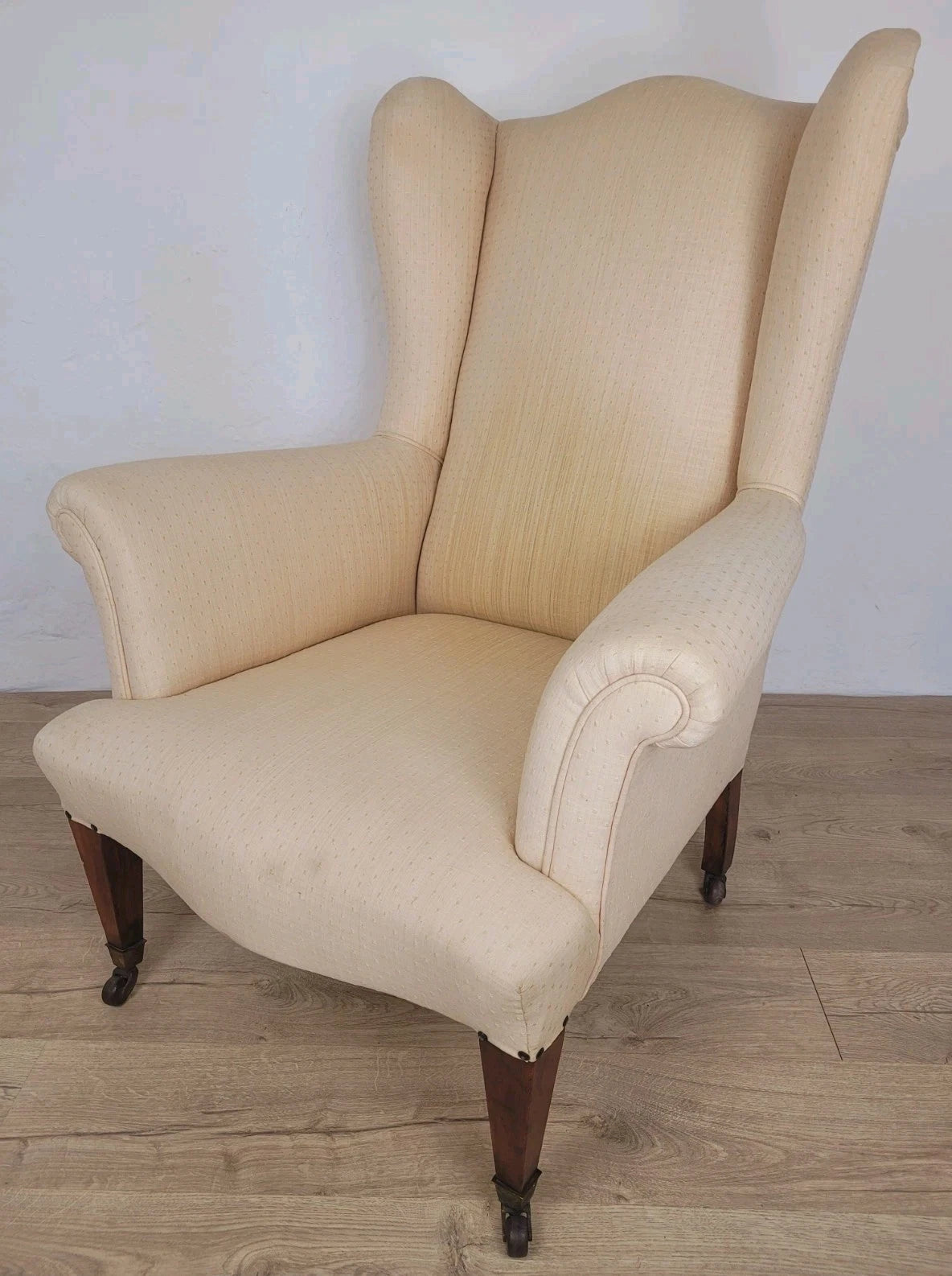Winged Armchair George III Style Apricot Upholstery Castors Delivery Available