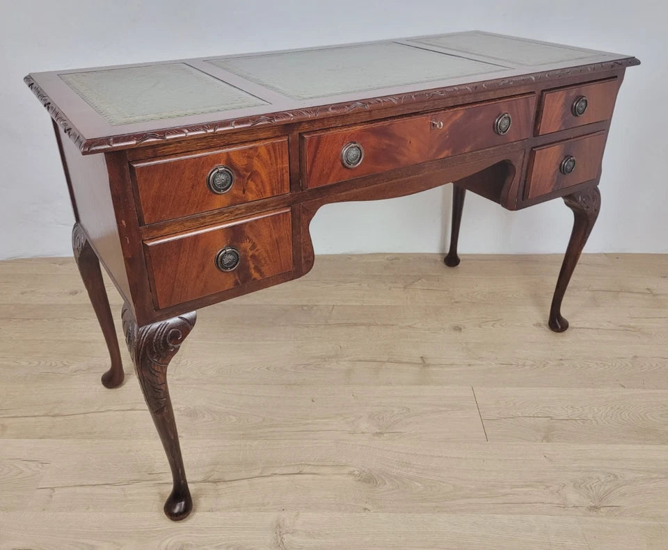 Vintage Writing Desk Leather Gilt Top Mahogany With Key Delivery Available